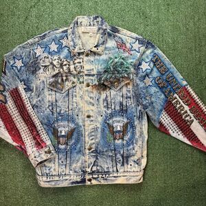 Tony Alamo United States of America Rhinestone Jeweled Embellished Jean Jacket M